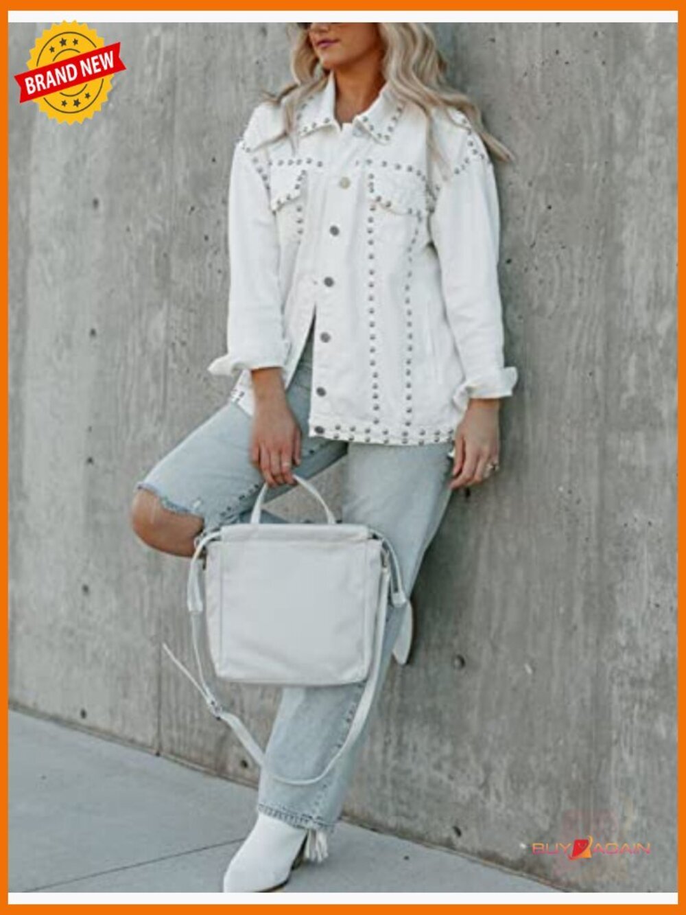 Crop Fringe Denim Jacket Distressed Western Studded Trucker Jacket - Picture 4 of 7